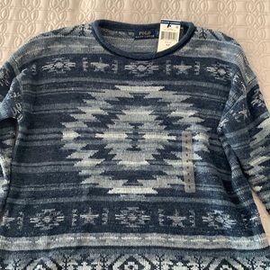 Ralph Lauren Southwest print light weight sweater. Shades of blue, size small